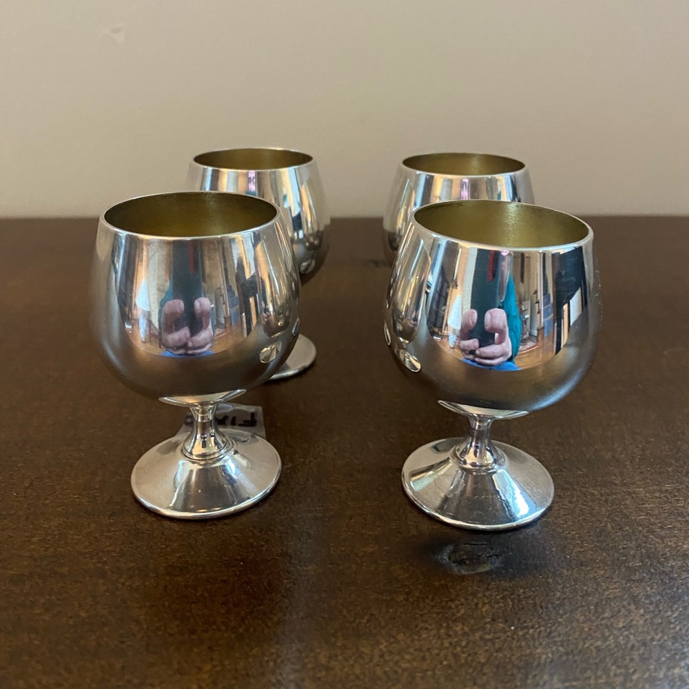Vintage Sheridan Silver plate Set of 4 mini 2.5” Goblets Cordial Brandy Liquor
